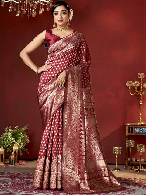 SURUKH Woven Design Zari Silk Blend Heavy Work Banarasi Saree