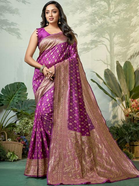 SURUKH Ethnic Motifs Zari Silk Blend Heavy Work Banarasi Saree