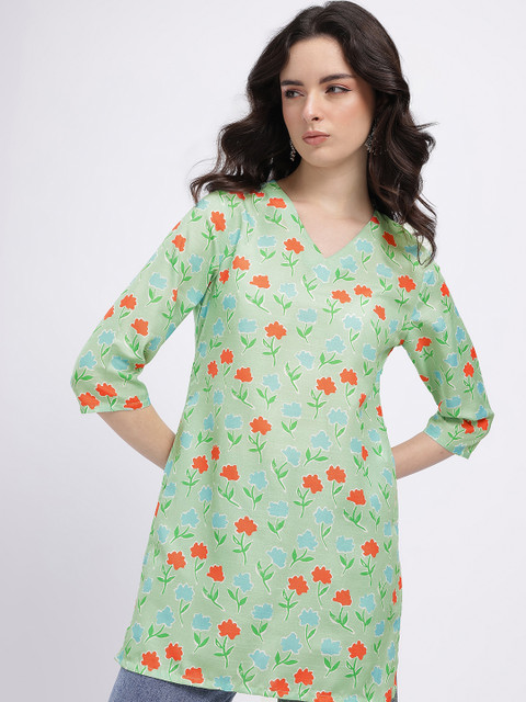 Anouk Rustic Floral Printed V-Neck Straight Kurti