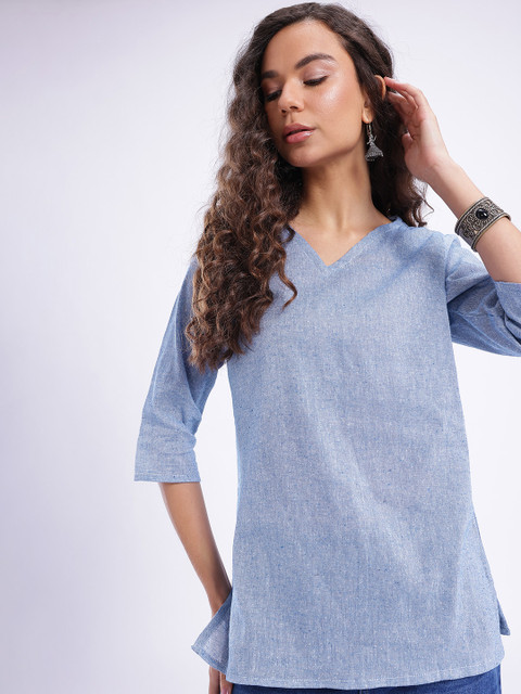 Anouk Rustic Solid V-Neck Kurti