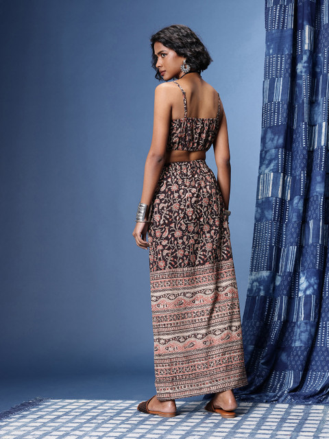 Taavi Kalamkari Indie-Floral Printed Top with Skirt Co-Ords - Image 4