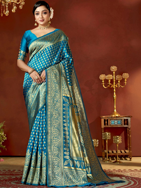 SURUKH Ethnic Motifs Zari Silk Blend Heavy Work Banarasi Saree