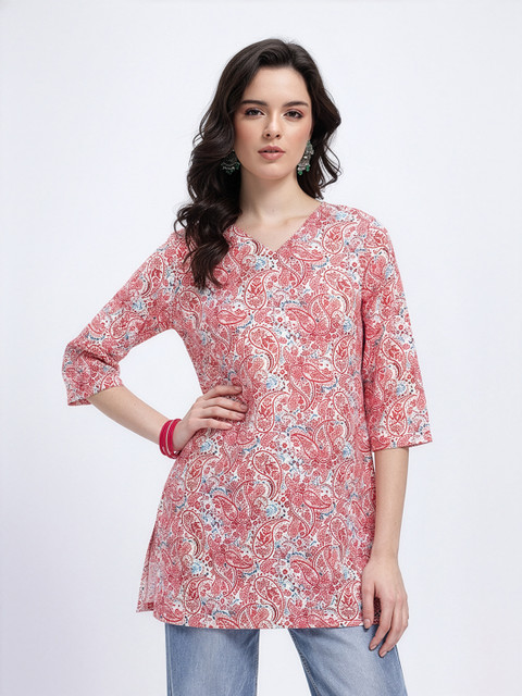 Anouk Rustic Ethnic Motifs Printed V-Neck Straight Kurti - Image 2