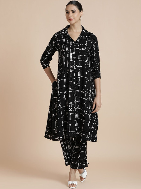 BLACK & BLAH BLAH Women Printed Regular Kurta with Trousers