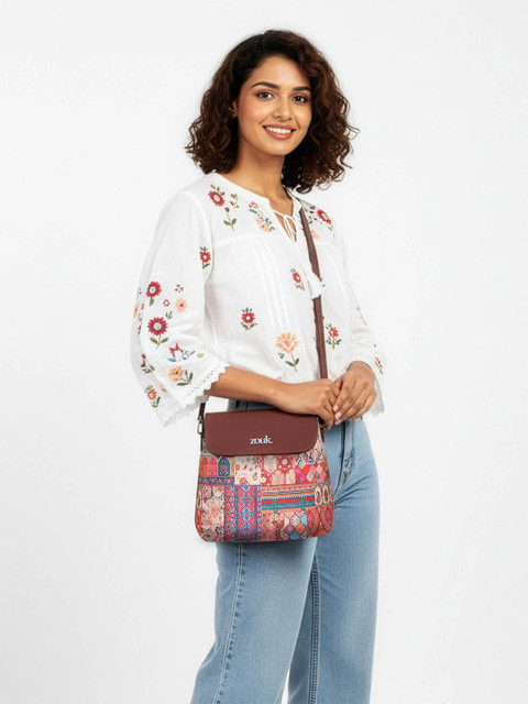 ZOUK Ethnic Motifs Printed Structured Sling Bag