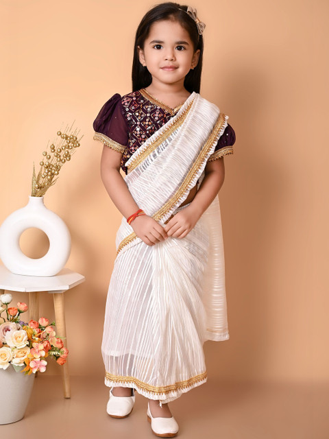SABIKO Girls Embellished Saree & Blouse
