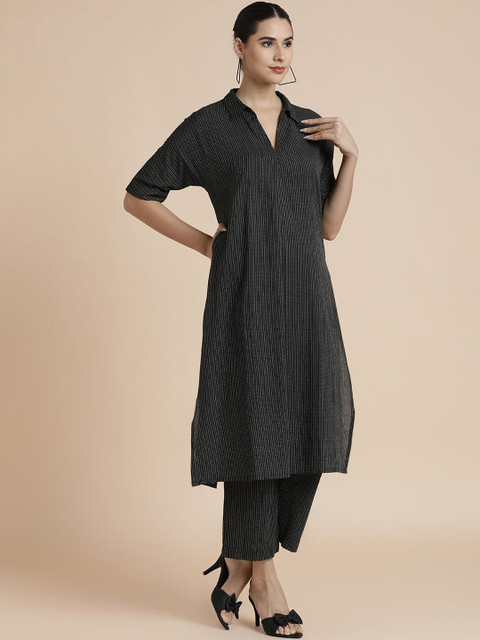 BLACK & BLAH BLAH Embroidered Kurta With Trousers - Image 3