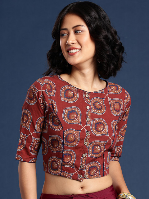 Taavi Hand Block Printed Cotton Non Paded Saree Blouse