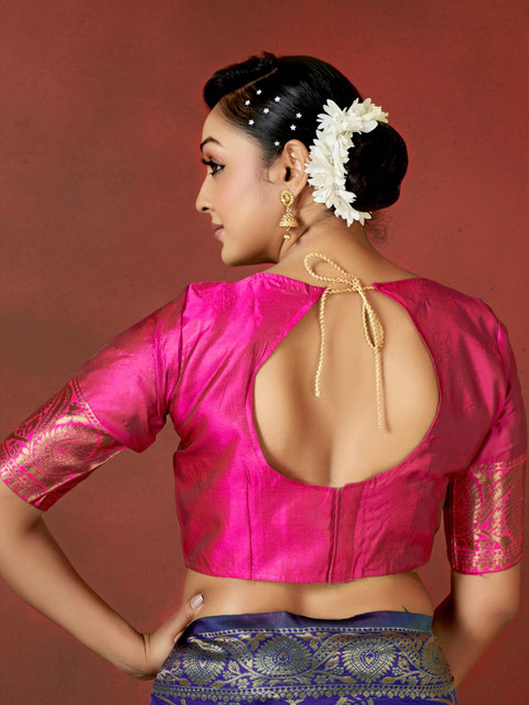 SURUKH Woven Design Zari Silk Blend Heavy Work Banarasi Saree - Image 6