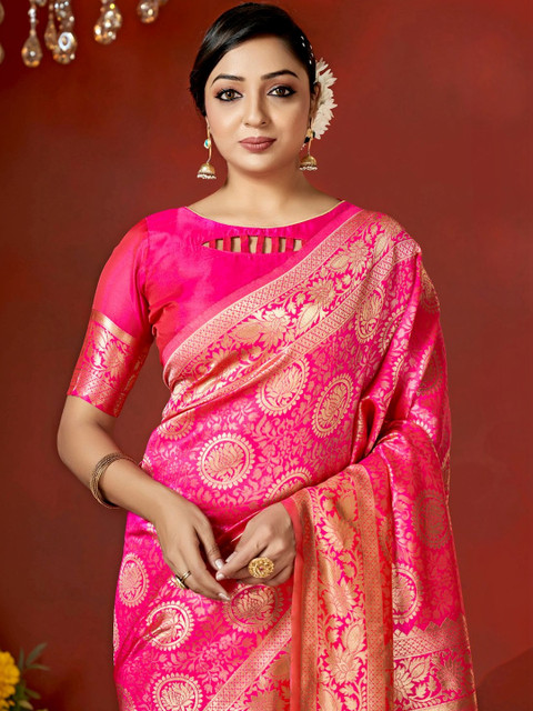 SURUKH Woven Design Zari Silk Blend Heavy Work Banarasi Saree