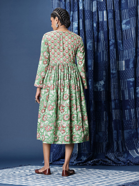 Taavi Floral Printed Pure Cotton Empire Midi Dress - Image 3