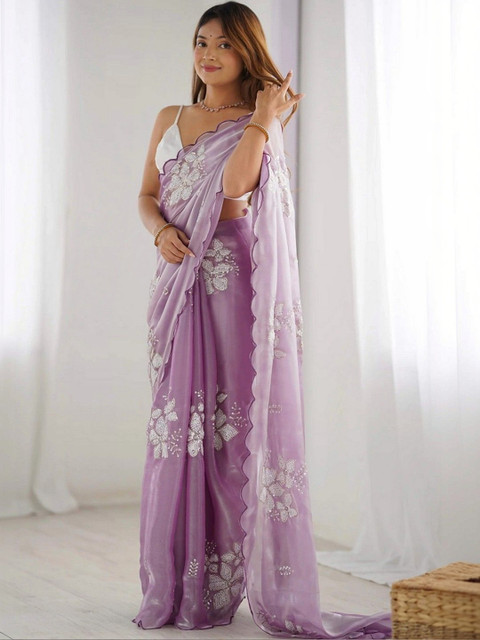 JANOI Embellished Embroidered Poly Georgette Saree