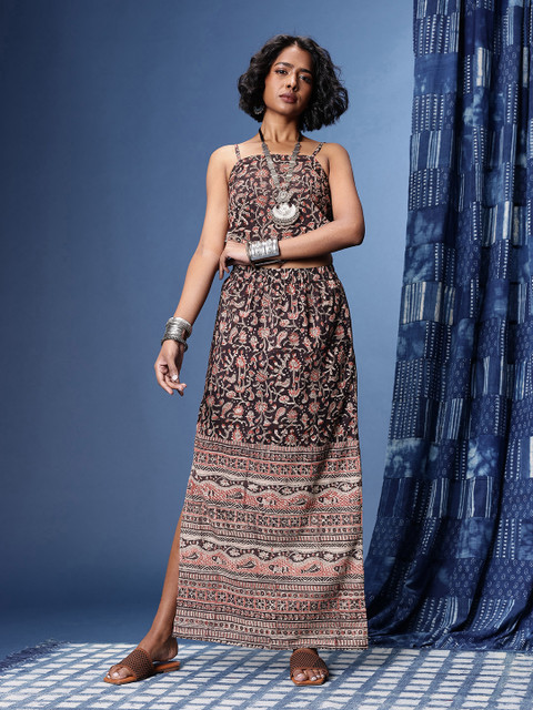 Taavi Kalamkari Indie-Floral Printed Top with Skirt Co-Ords - Image 3