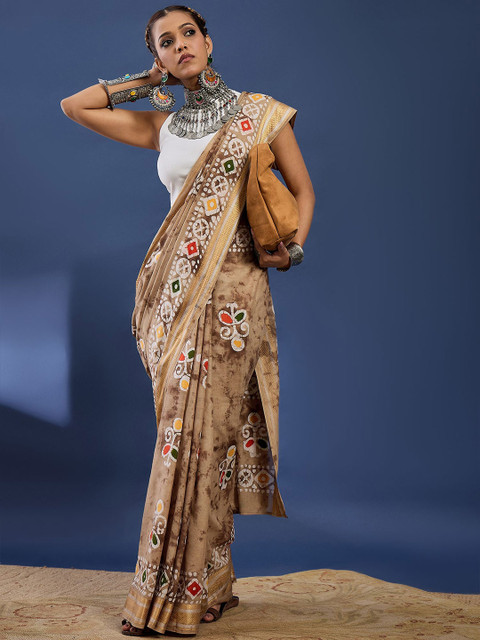Taavi Ethnic Motifs Printed Pure Cotton Batik Saree with Unstitched Blouse Piece - Image 4