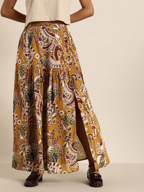 Taavi Ethnic Print Pure Cotton A-Line Maxi Skirt