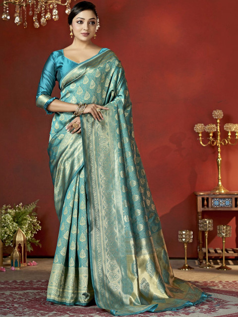 SURUKH Ethnic Motifs Zari Silk Blend Banarasi Saree