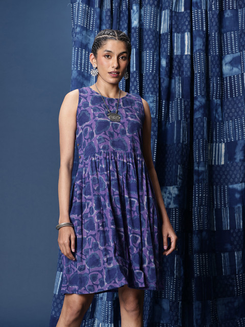 Taavi Bagru Printed Pure Cotton A-Line Dress