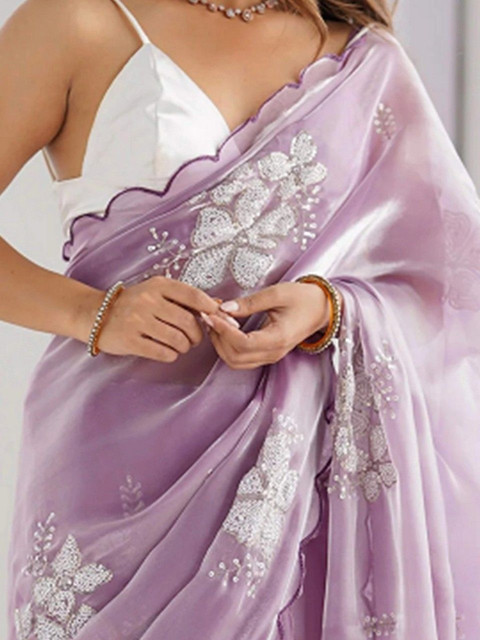 JANOI Embellished Embroidered Poly Georgette Saree - Image 5