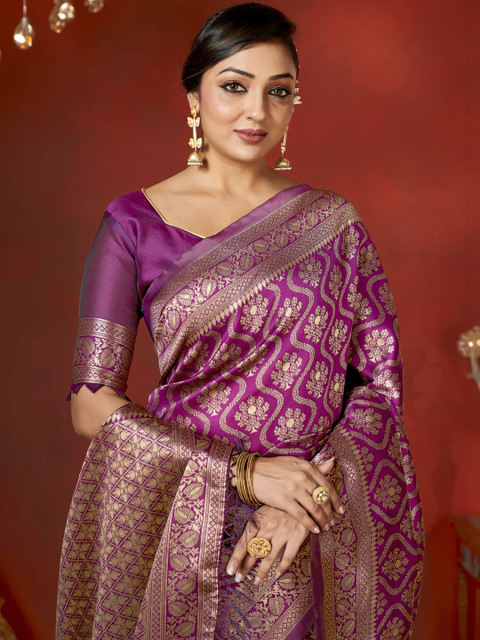 SURUKH Woven Design Zari Silk Blend Heavy Work Banarasi Saree - Image 7
