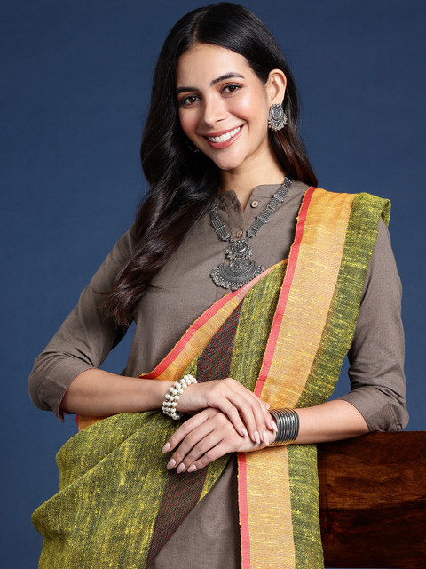 Taavi Woven Design Tasselled Cotton Blend Dupatta