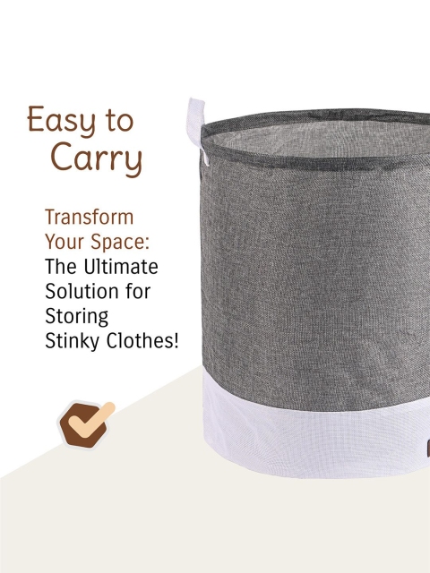 Kuber Industries Grey & White Foldable Cloth Basket With Handle - 43 L - Image 6