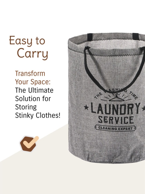 Kuber Industries Grey & Black Pack of 2 Printed Foldable Cloth Baskets With Handle - Image 6