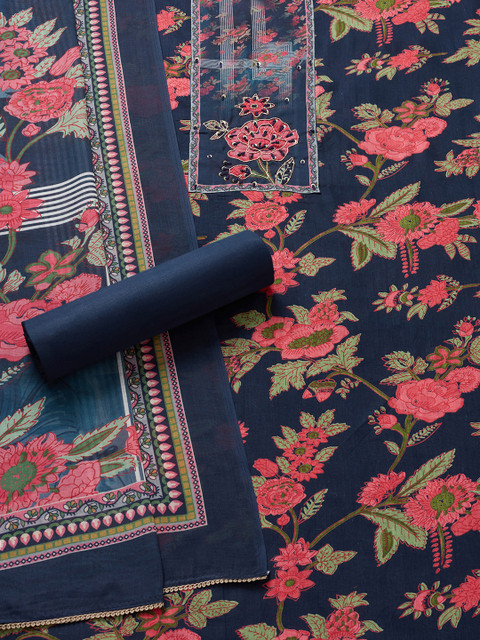 Soch Floral Printed Beads And Stones Work Unstitched Dress Material - Image 4