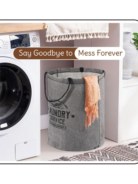 Kuber Industries Grey & Black Pack of 2 Printed Foldable Cloth Baskets With Handle - Image 4