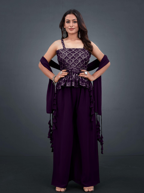 SANCIA Embroidered Ethnic Tunic with Palazzos & Dupatta