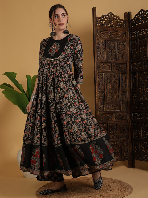 KIMAYRA Floral Printed Anarkali Pure Cotton Kurta With Palazzos And Dupatta - Image 6