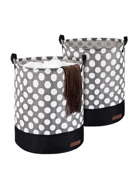 Kuber Industries Grey & White 2 Pieces Printed Foldable Cloth Basket With Handle - 43 L