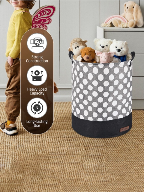 Kuber Industries Grey & White 2 Pieces Printed Foldable Cloth Basket With Handle - 43 L - Image 3