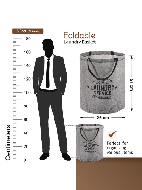 Kuber Industries Grey & Black Printed Foldable Cloth Basket With Handle - Image 7