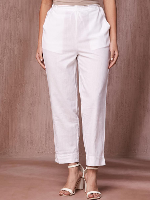 Fabindia Women Slim Fit Mid-Rise Trousers