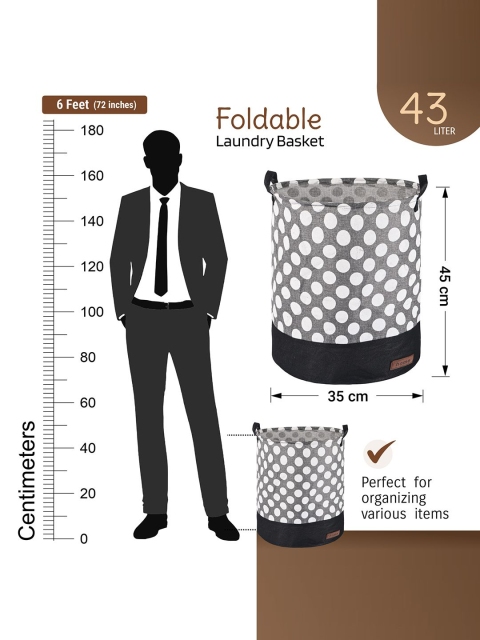 Kuber Industries Grey & White 2 Pieces Printed Foldable Cloth Basket With Handle - 43 L - Image 7