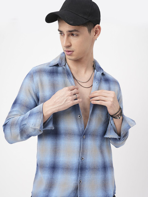 VASTRADO Men Classic Fit Spread Collar Checked Cotton Casual Shirt - Image 7
