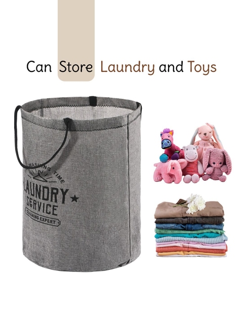 Kuber Industries Grey & Black Pack of 2 Printed Foldable Cloth Baskets With Handle - Image 5