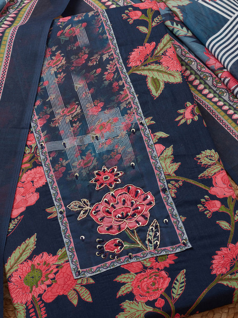 Soch Floral Printed Beads And Stones Work Unstitched Dress Material - Image 2