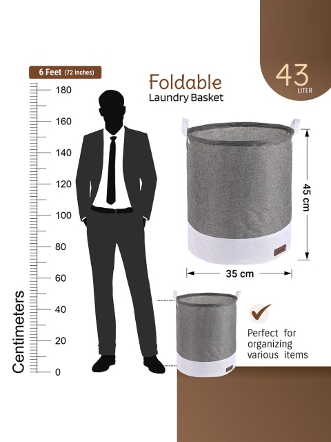 Kuber Industries Grey & White Foldable Cloth Basket With Handle - 43 L - Image 7