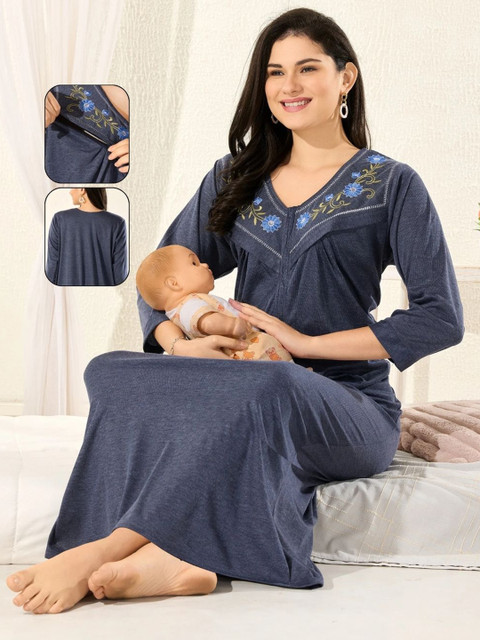 UDHATIKRAMAN Embroidered Maxi Nightdress