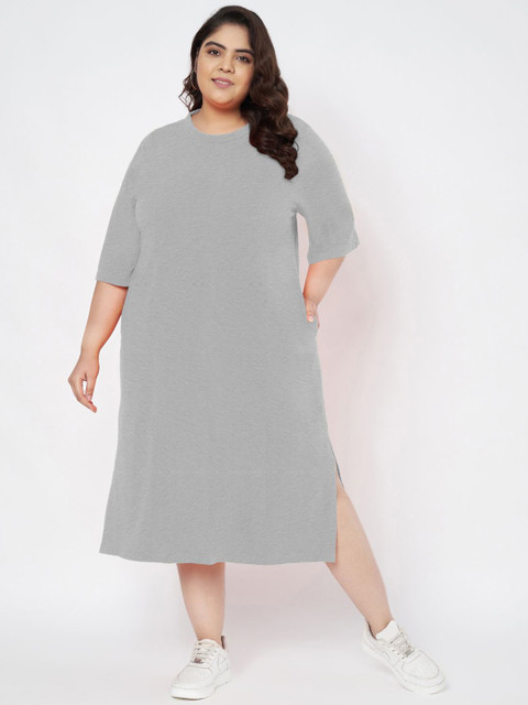 BRINNS Women Plus Size Cotton T-shirt Midi Dress