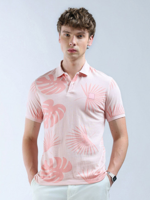 Flying Machine Men Floral Printed Polo Collar Cotton T-shirt