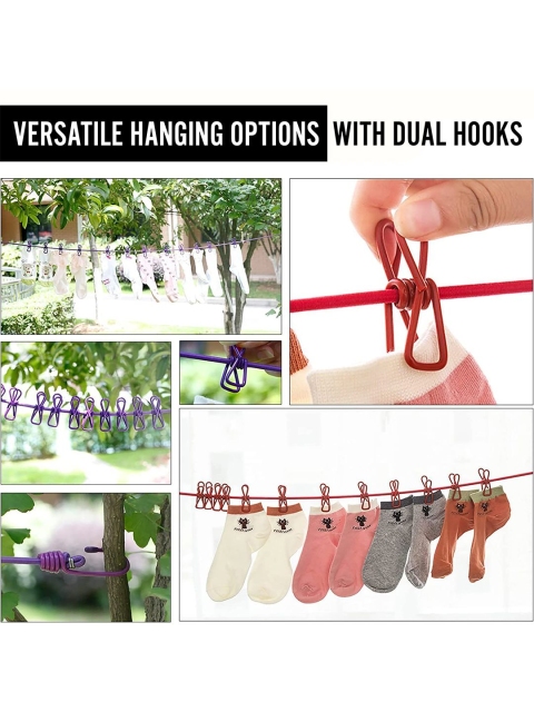 Kuber Industries Navy-Blue Cloth Drying Rope With 12 Clips & 2 Hooks - Image 4