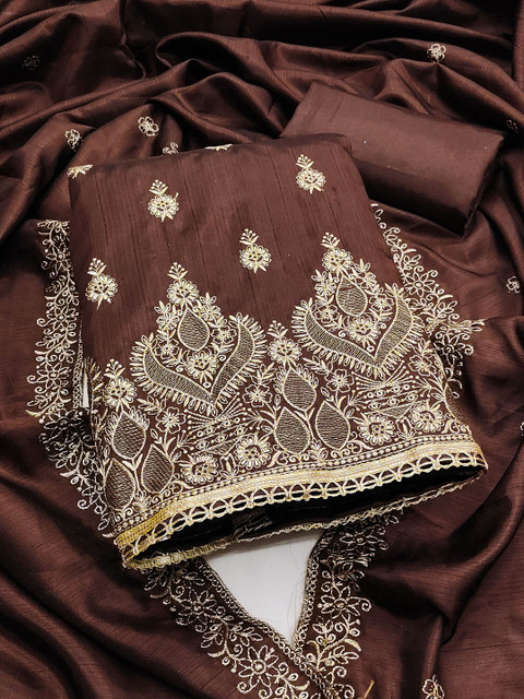 MANVAA Ethnic Motifs Embroidered Zari Work Unstitched Dress Material