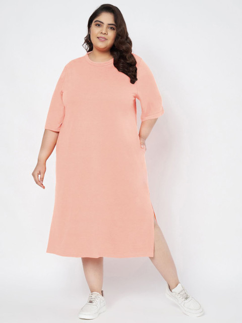BRINNS Women Plus Size Cotton T-shirt Midi Dress
