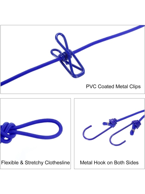 Kuber Industries Navy-Blue Cloth Drying Rope With 12 Clips & 2 Hooks - Image 3
