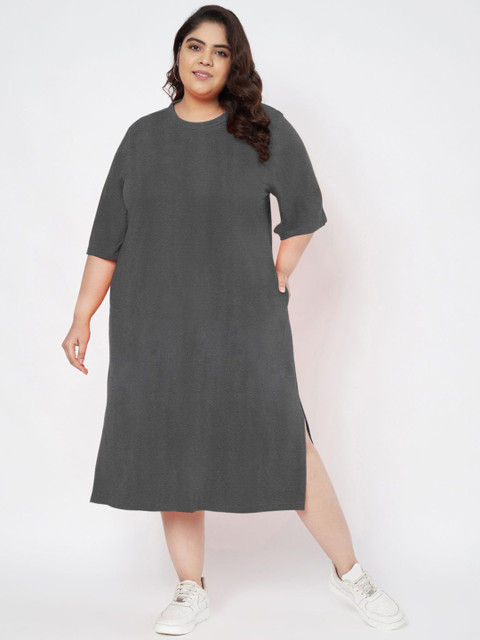 BRINNS Women Plus Size Cotton T-shirt Midi Dress