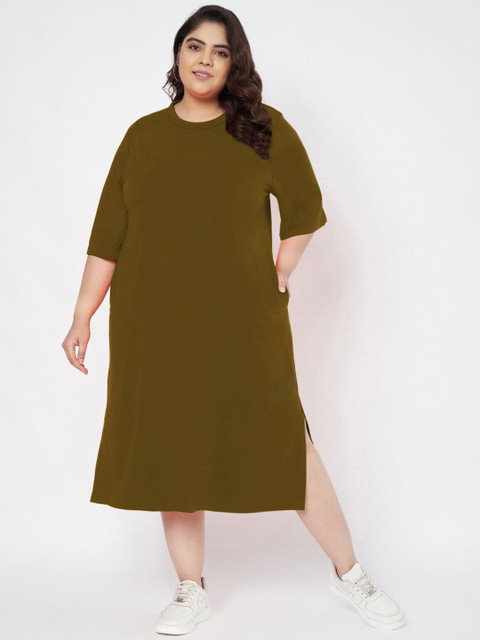 BRINNS Women Plus Size Cotton T-shirt Midi Dress