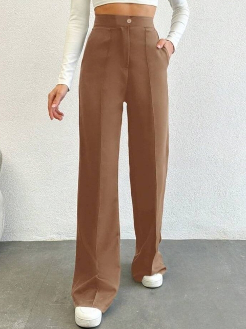 Next One Women Smart Straight Fit High-Rise Easy Wash Pleated Trousers