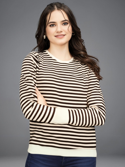 MACK JONNEY Women Striped Monochrome Pockets T-shirt